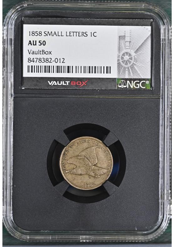 1858 SMALL LETTERS 1C NGC AU50 FRONT