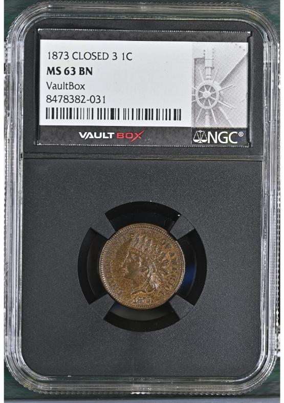 1873 CLOSED 3 1C NGC MS63BN FRONT