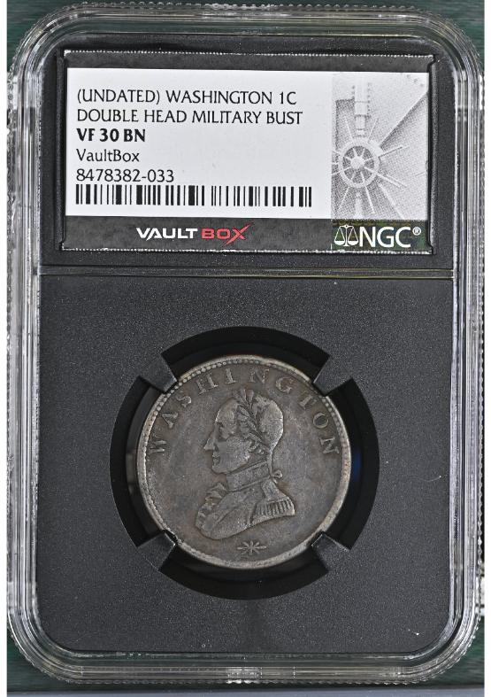 (UNDATED) WASHINGTON 1C DOUBLE HEAD MILITARY BUST NGC VF30BN FRONT