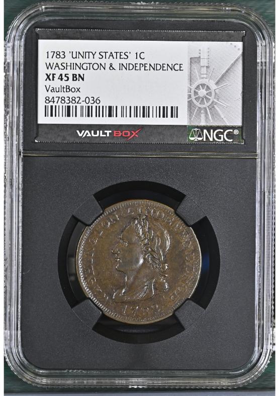 1783 'UNITY STATES' 1C WASHINGTON & INDEPENDENCE NGC XF45BN FRONT