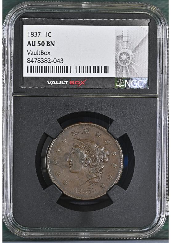 1837 1C NGC AU50BN FRONT