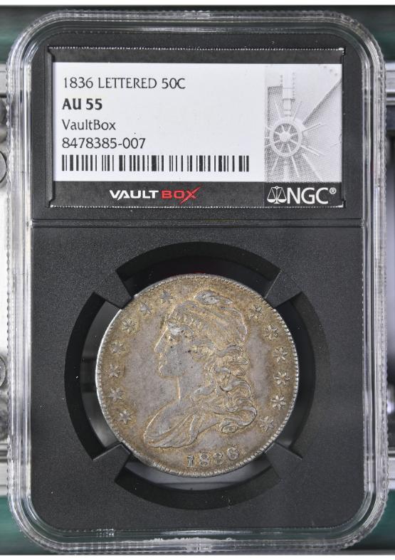 1836 LETTERED 50C NGC AU55 FRONT