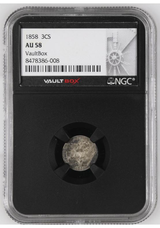 1858 3CS NGC AU58 FRONT