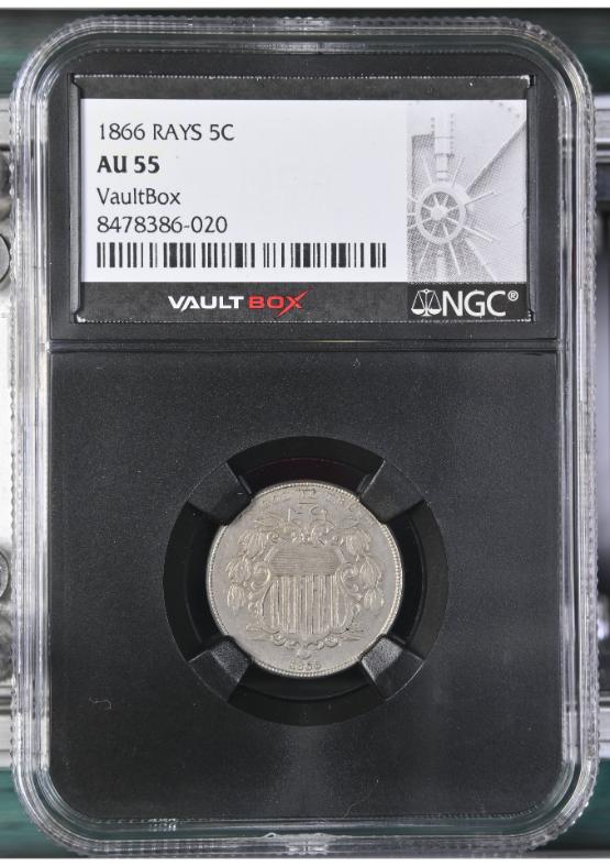 1866 RAYS 5C NGC AU55 FRONT