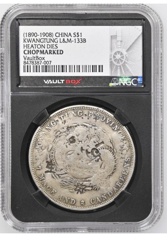 (1890-1908) CHINA S$1 KWANGTUNG L&M-133B HEATON DIES NGC CHOPMARKED FRONT