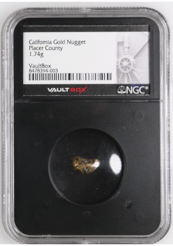 1.74G PLACER COUNTY CALIFORNIA GOLD NUGGET NGC CERTIFIED FRONT