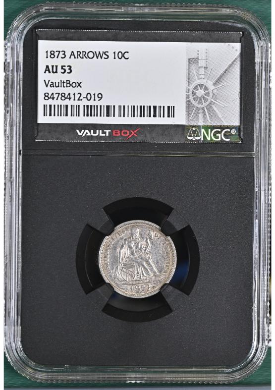 1873 ARROWS 10C NGC AU53 FRONT