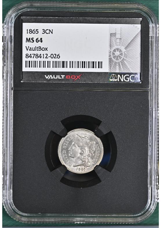 1865 3CN NGC MS64 FRONT