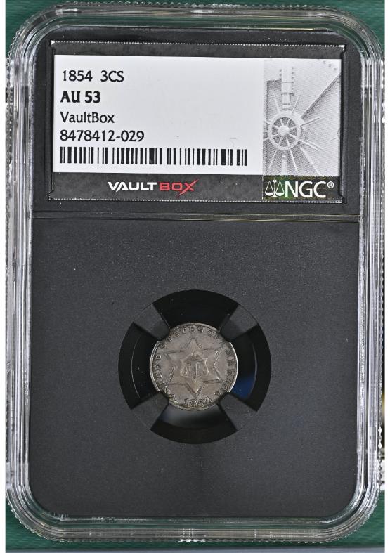 1854 3CS NGC AU53 FRONT