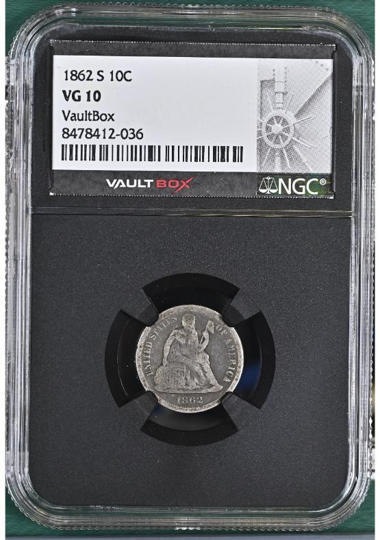 1862-S 10C NGC VG10 FRONT