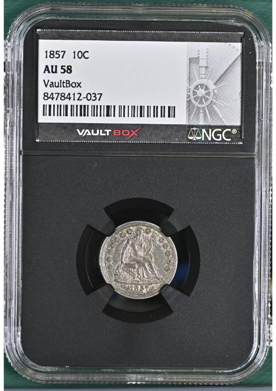 1857 10C NGC AU58 FRONT