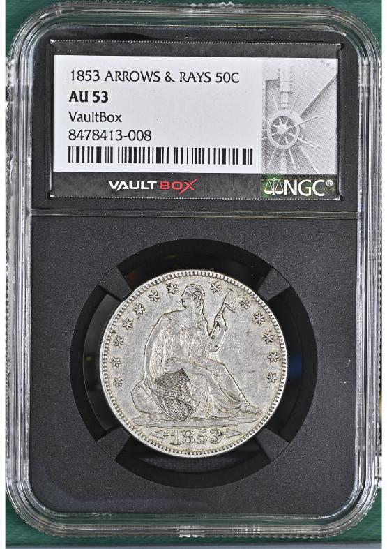 1853 ARROWS & RAYS 50C NGC AU53 FRONT