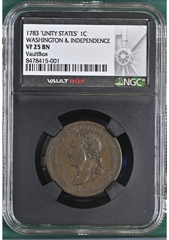 1783 'UNITY STATES' 1C WASHINGTON & INDEPENDENCE NGC VF25BN FRONT