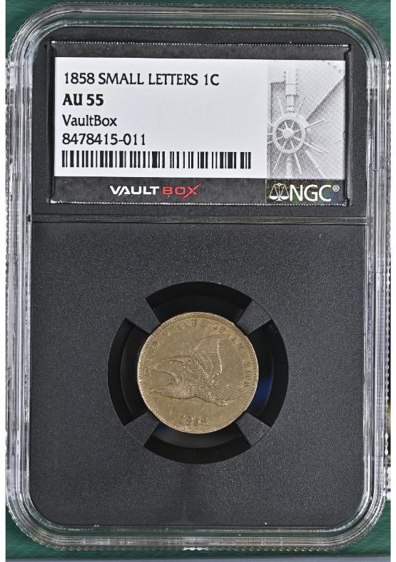 1858 SMALL LETTERS 1C NGC AU55 FRONT