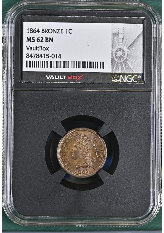 1864 BRONZE 1C NGC MS62BN FRONT
