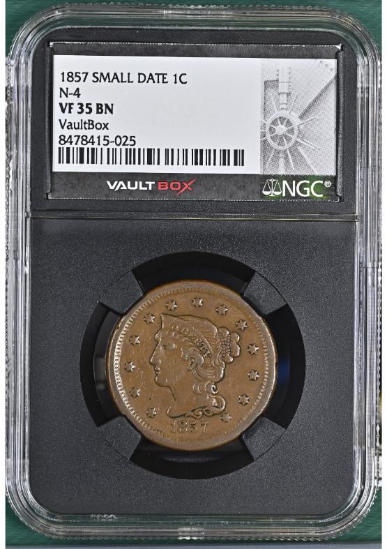 1857 SMALL DATE 1C N-4 NGC VF35BN FRONT