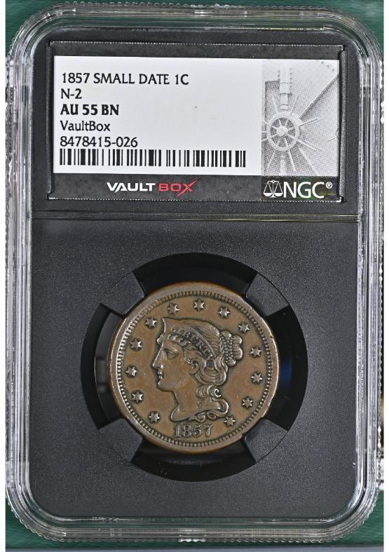 1857 SMALL DATE 1C N-2 NGC AU55BN FRONT