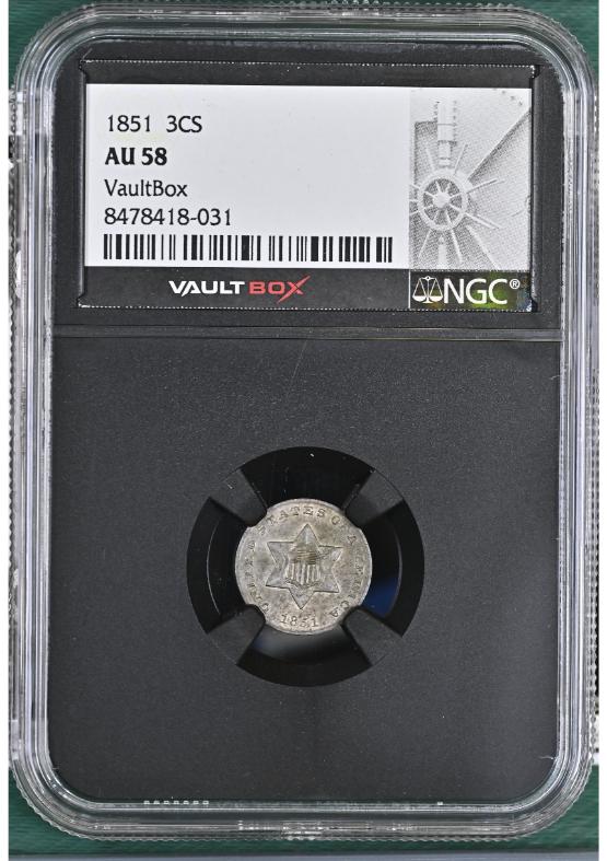 1851 3CS NGC AU58 FRONT