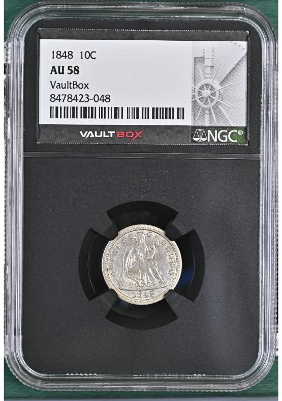 1848 10C NGC AU58 FRONT