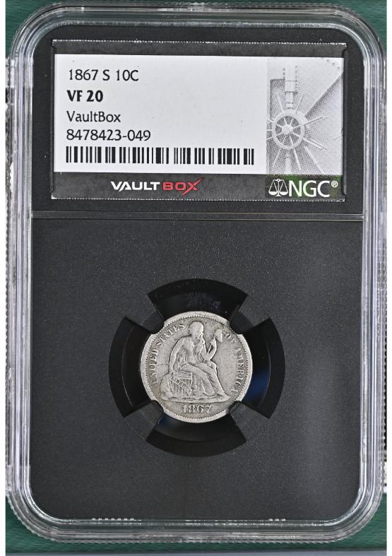 1867-S 10C NGC VF20 FRONT