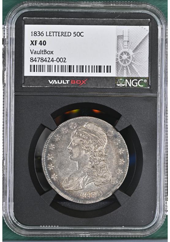 1836 LETTERED 50C NGC XF40 FRONT