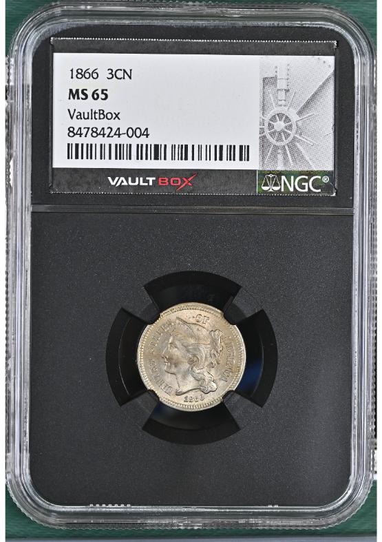 1866 3CN NGC MS65 FRONT