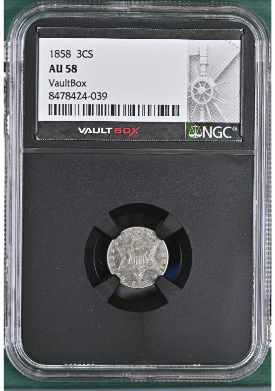 1858 3CS NGC AU58 FRONT