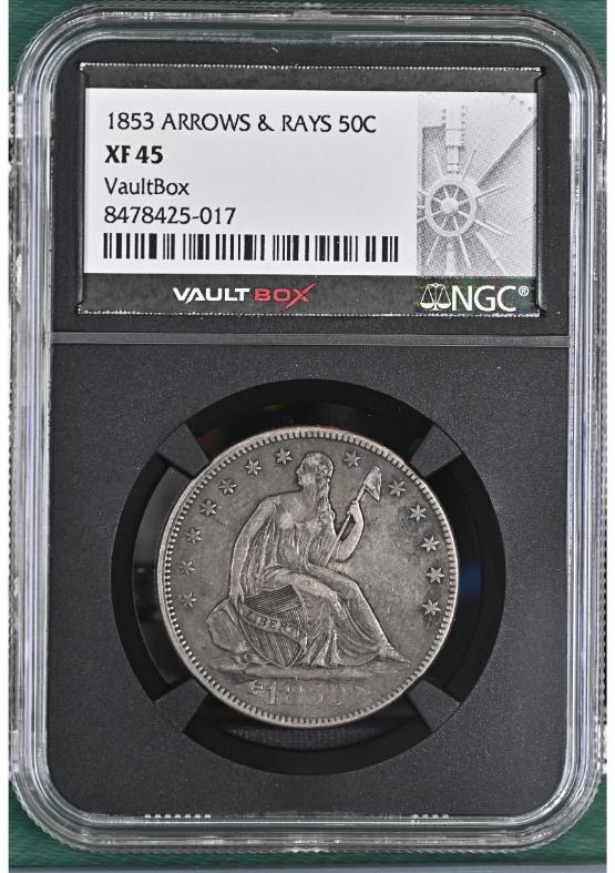 1853 ARROWS & RAYS 50C NGC XF45 FRONT