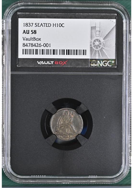 1837 SEATED H10C NGC AU58 FRONT