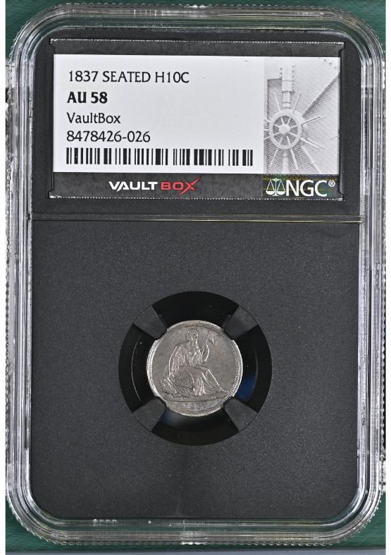 1837 SEATED H10C NGC AU58 FRONT