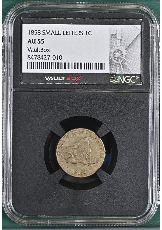1858 SMALL LETTERS 1C NGC AU55 FRONT