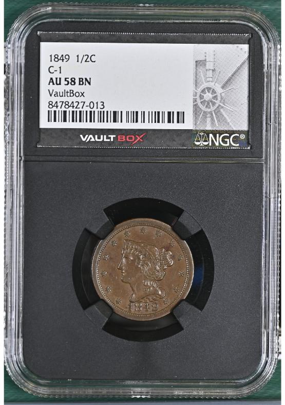 1849 1/2C C-1 NGC AU58BN FRONT