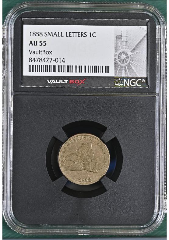 1858 SMALL LETTERS 1C NGC AU55 FRONT