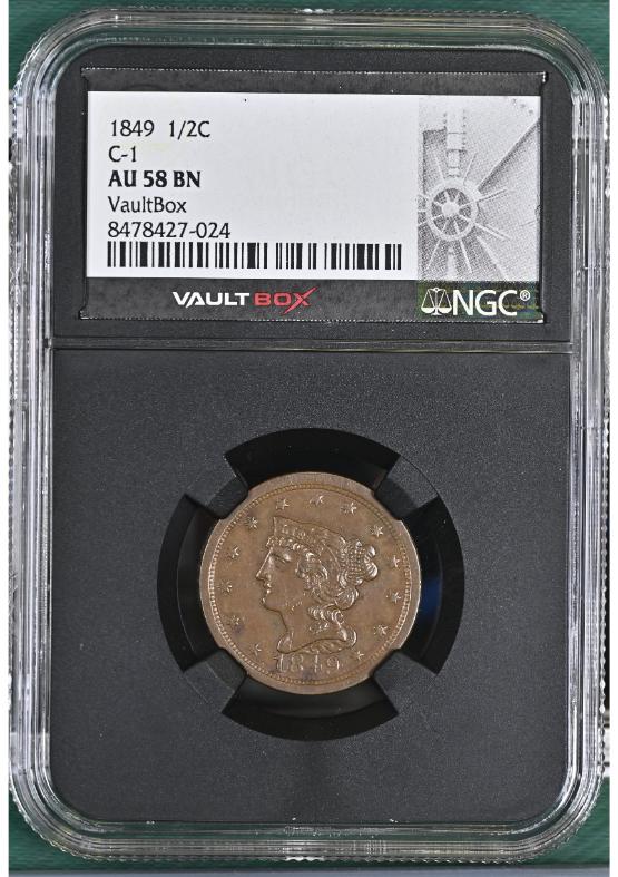 1849 1/2C C-1 NGC AU58BN FRONT