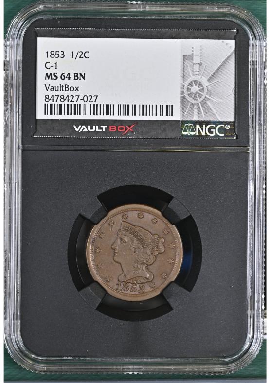 1853 1/2C C-1 NGC MS64BN FRONT