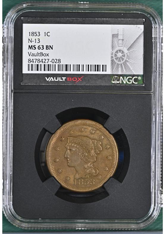 1853 1C N-13 NGC MS63BN FRONT