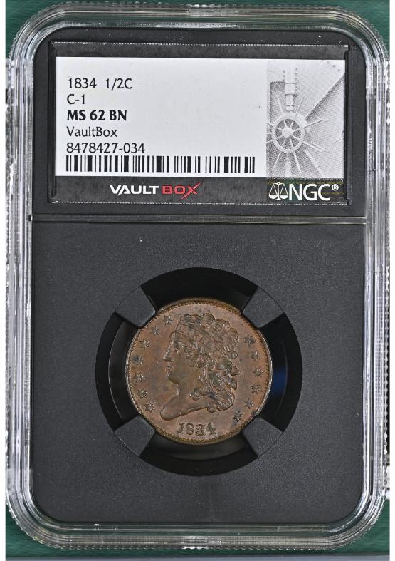 1834 1/2C C-1 NGC MS62BN FRONT