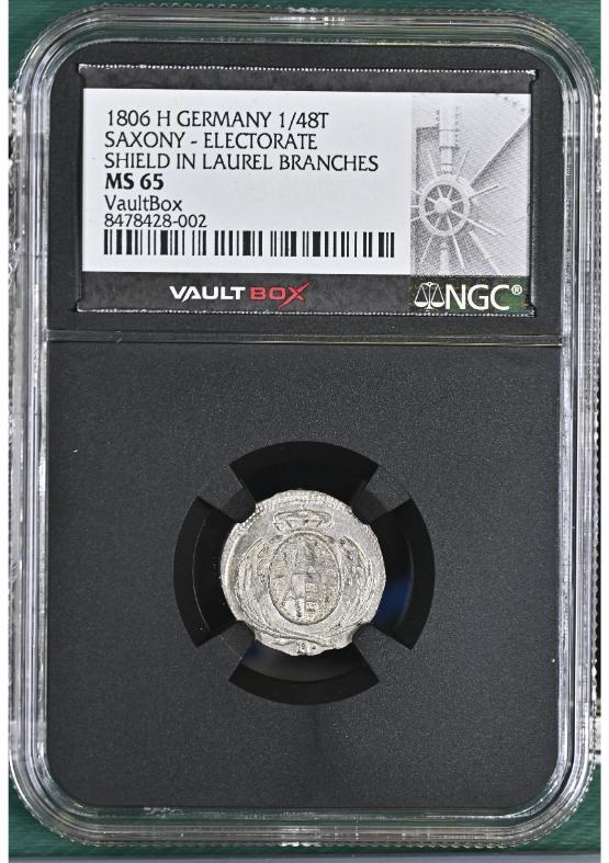 1806 H GERMANY 1/48T SAXONY - ELECTORATE SHIELD IN LAUREL BRANCHES NGC MS65 FRONT