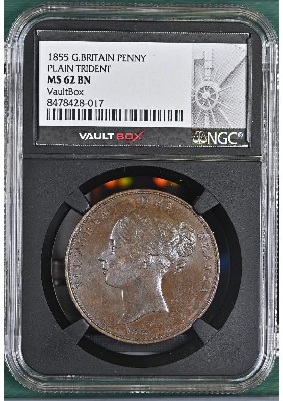 1855 G.BRITAIN PENNY PLAIN TRIDENT NGC MS62BN FRONT