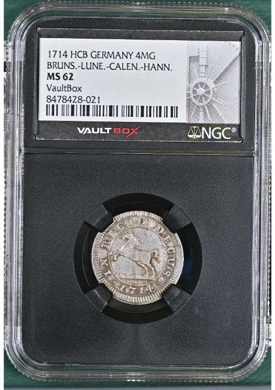 1714 HCB GERMANY 4MG BRUNS.-LUNE.-CALEN.-HANN. NGC MS62 FRONT