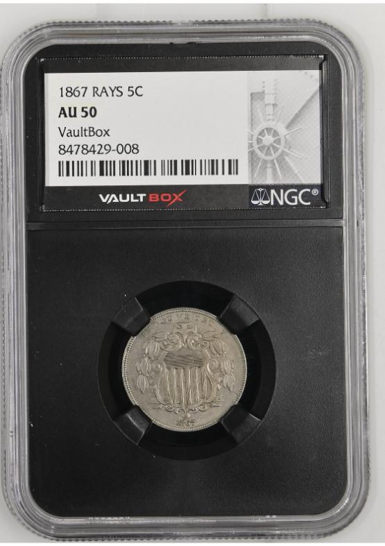 1867 RAYS 5C NGC AU50 FRONT