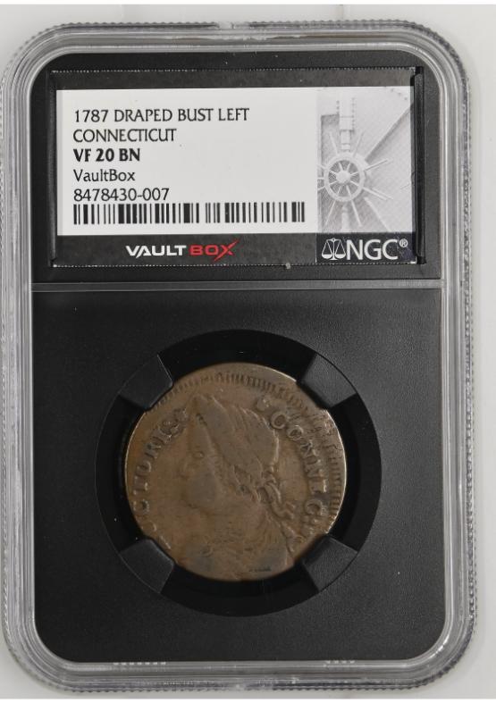 1787 DRAPED BUST LEFT CT 1/2P CONNECTICUT NGC VF20BN FRONT