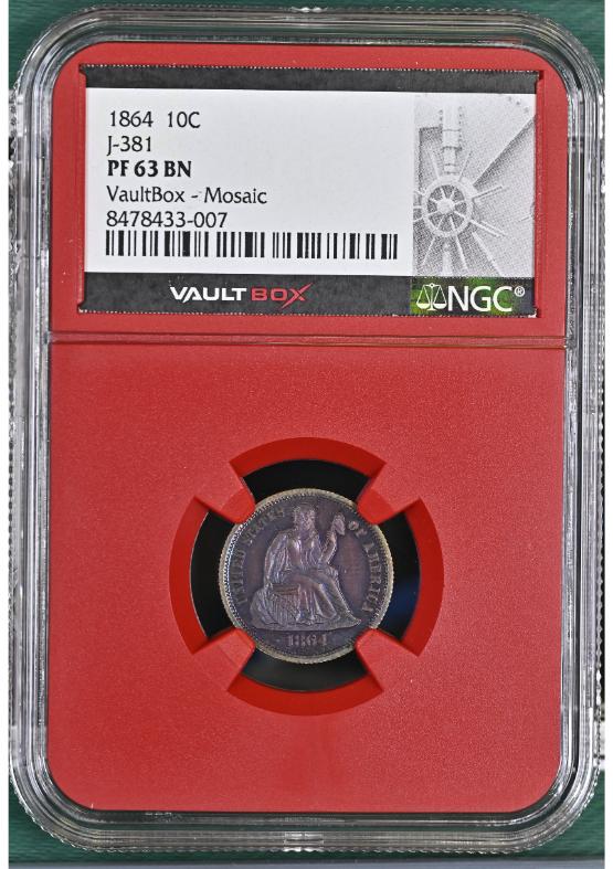 1864 10C J-381 NGC PF63BN FRONT