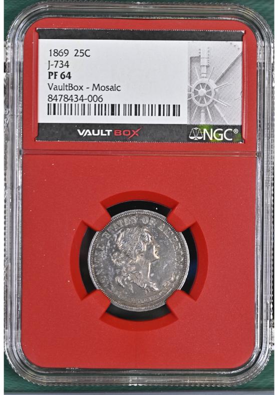 1869 25C J-734 NGC PF64 FRONT