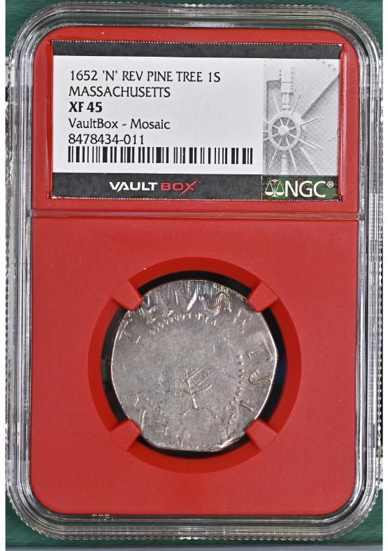 1652 'N' REV PINE TREE 1S MASSACHUSETTS NGC XF45 FRONT