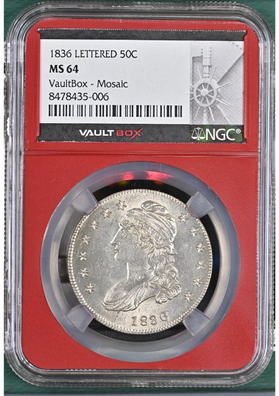 1836 LETTERED 50C NGC MS64 FRONT