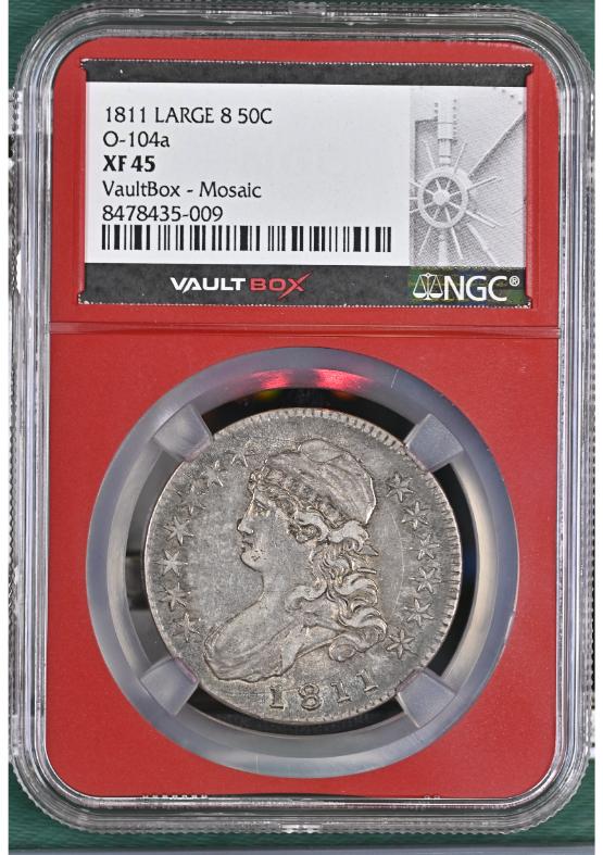 1811 LARGE 8 50C O-104A NGC XF45 FRONT