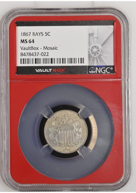 1867 RAYS 5C NGC MS64 FRONT