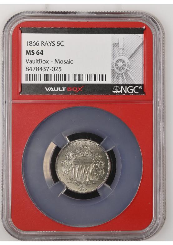 1866 RAYS 5C NGC MS64 FRONT