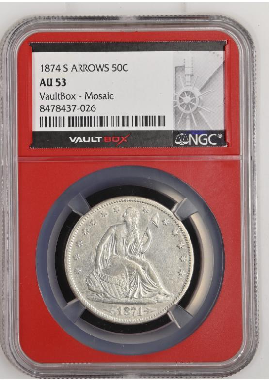 1874-S ARROWS 50C NGC AU53 FRONT